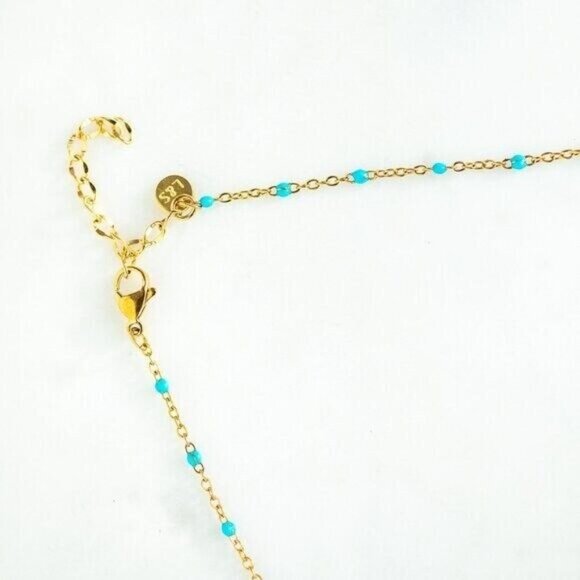 Blue Dainty Enamel Dot Necklace Waterproof layering necklace non-tarnish Gold - Picture 3 of 11